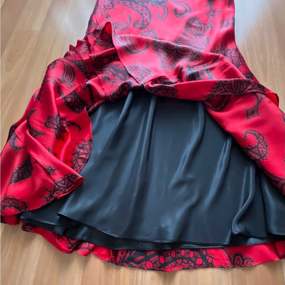 Mary.L Couture Red & Black Silk Lace Maxi Dress Size 8 - Picture 11 of 16